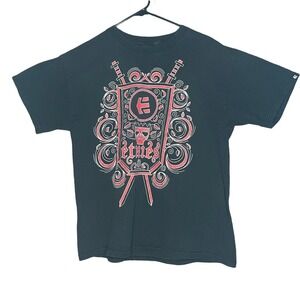 Vintage Etnies‎ Skateboard T-Shirt Sz LG USA Black Graphic Rare Skull Tribal Red